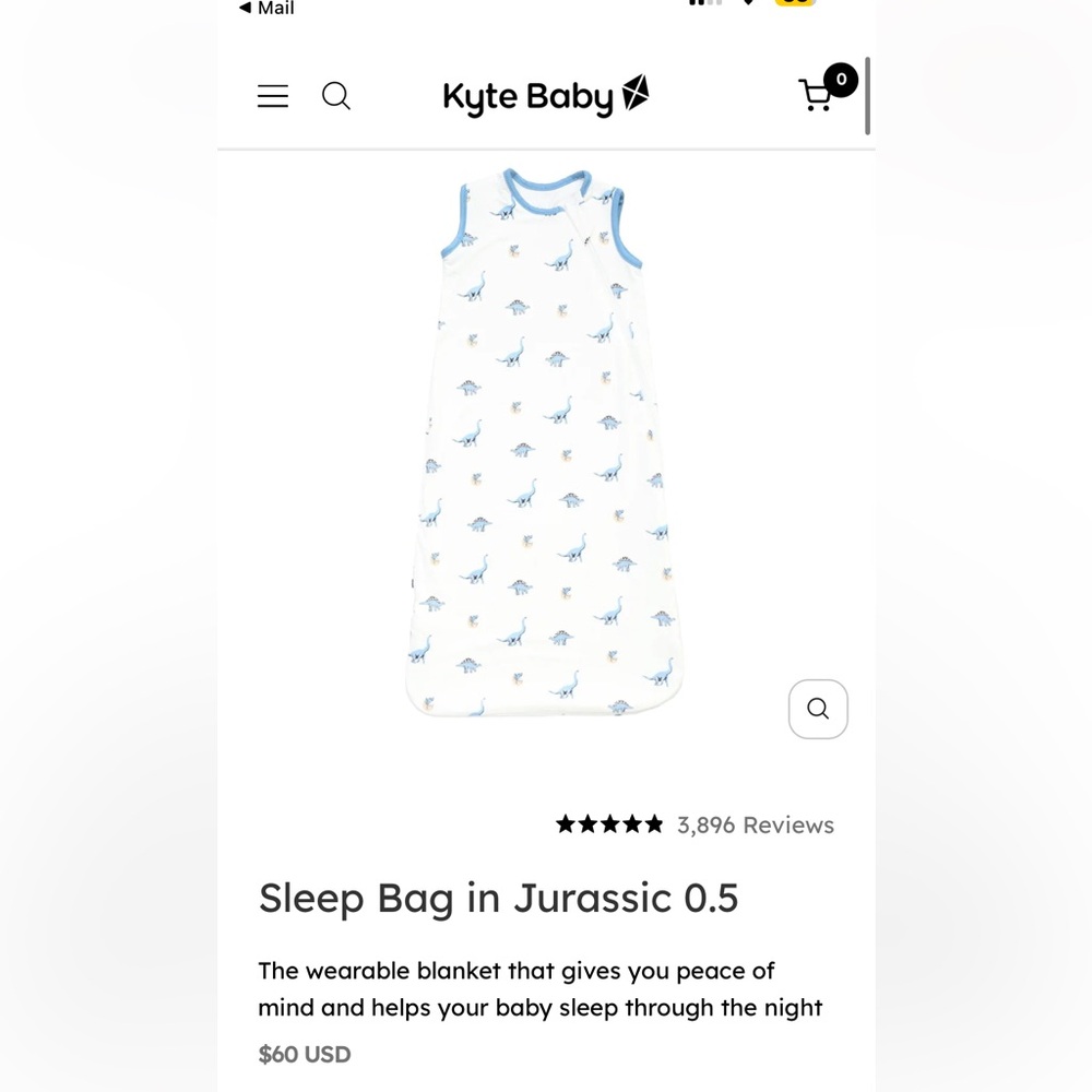 Kyte .5 XL Sleep Sack Dino Jurassic